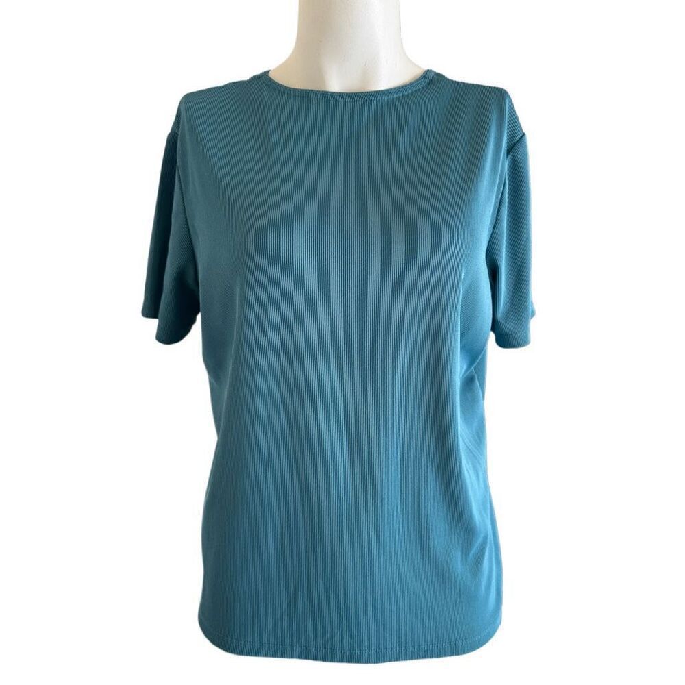 Blue ribbed crew neck  women’s medium blouse crew neck short sleeve y2k